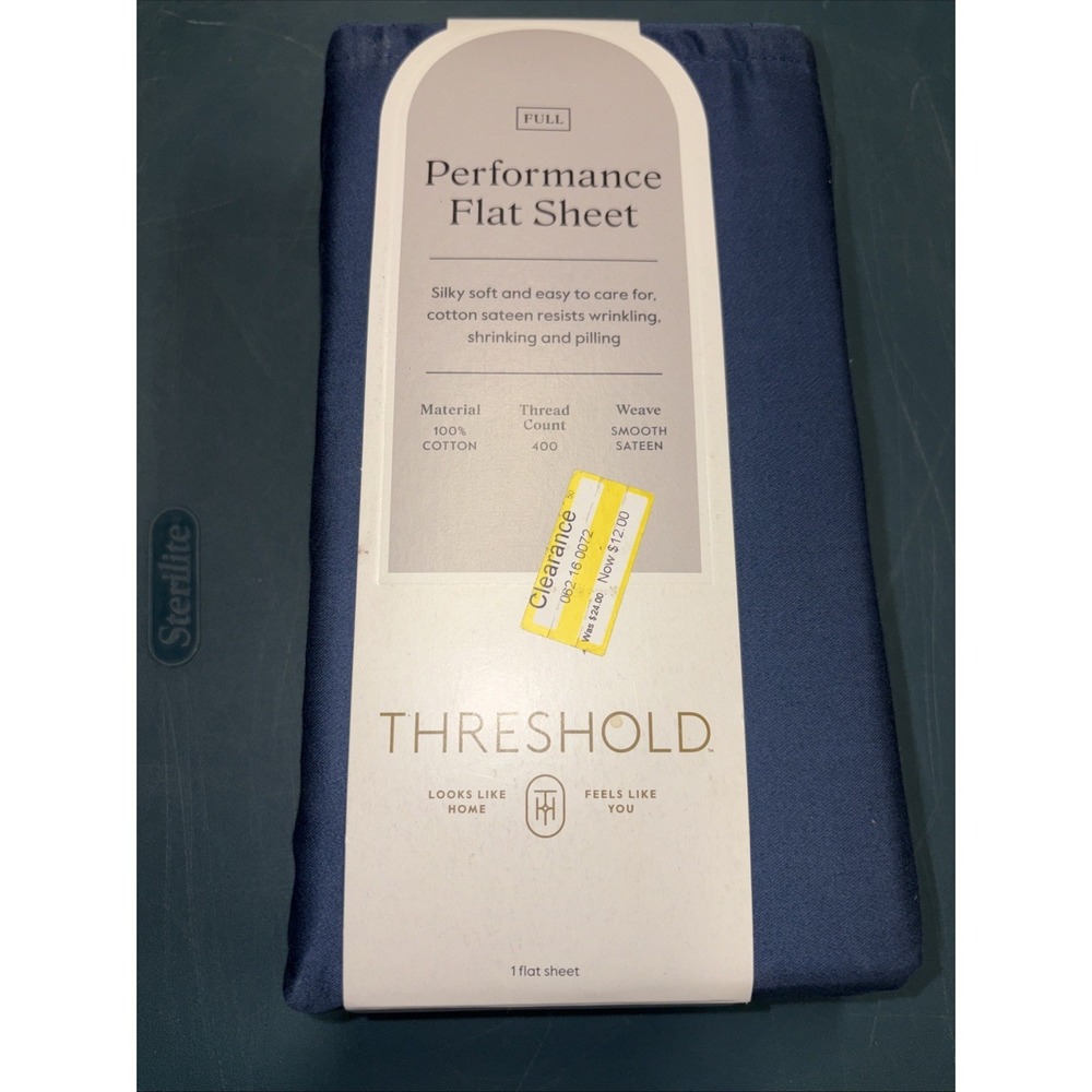 Threshold Performance Flat Cotton Sheet Full Metallic Blue 400TC